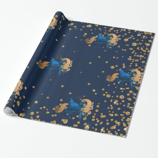 Goud en marineafval - UNicorn BIRTHDAY WEDDING WRA Cadeaupapier (Uitgerold)