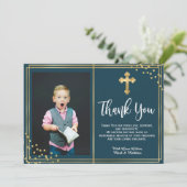 Goud en marineblauw Baptisme Hartelijk dank Bedankkaart (Staand voorkant)