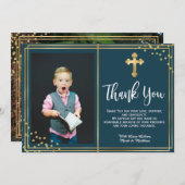 Goud en marineblauw Baptisme Hartelijk dank Bedankkaart (Voorkant / Achterkant)