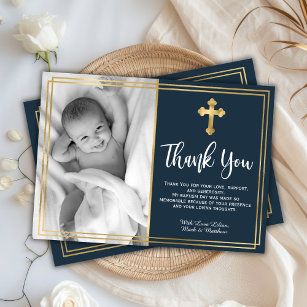 Goud en marineblauw Baptisme Hartelijk dank Bedankkaart