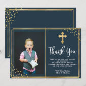 Goud en marineblauw Baptisme Hartelijk dank Bedankkaart (Voorkant / Achterkant)
