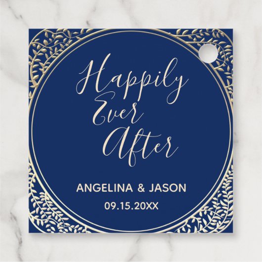 Goud en marineblauw bruiloft bedankjes labels (Achterkant)