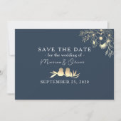 Goud en Marineblauw Bruiloft Save The Date (Voorkant)