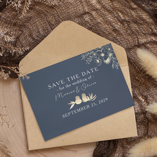 Goud en Marineblauw Bruiloft Save The Date