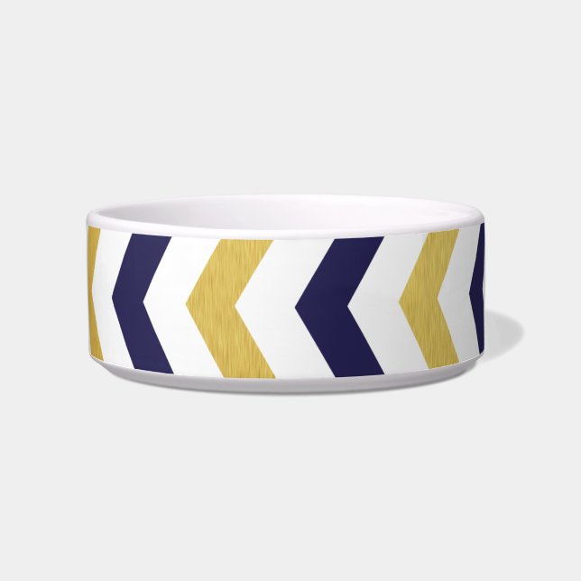 Goud en marineblauw Chevron Small Dog Bowl Voerbakje (Voorkant)