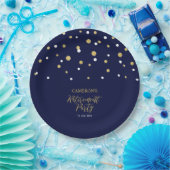 Goud en marineblauw Chic Confetti Papieren Bordje (Feest)