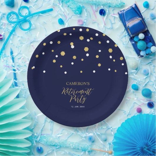 Goud en marineblauw Chic Confetti Papieren Bordje (Feest)