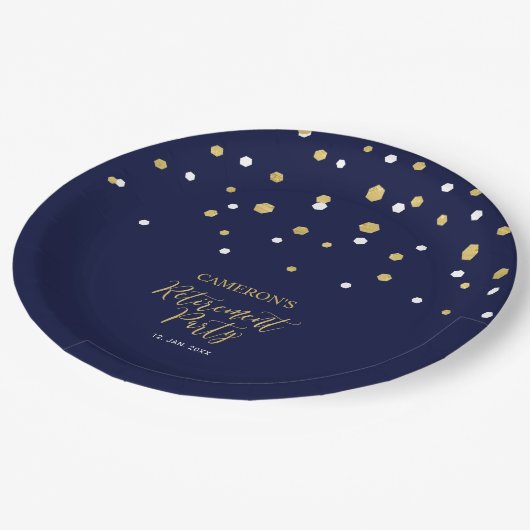 Goud en marineblauw Chic Confetti Papieren Bordje (Gekanteld)