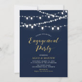 Goud en marineblauw | Chic Modern Engagement Party Kaart (Voorkant)