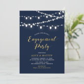 Goud en marineblauw | Chic Modern Engagement Party Kaart (Staand voorkant)