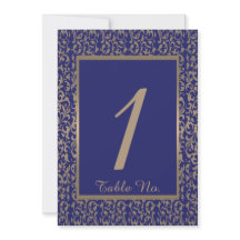 Goud en Marineblauw Filigree Tafelnummer Bruiloft