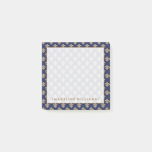 Goud en marineblauw Fleur-de-Lis Post-it® Notes (Voorkant)