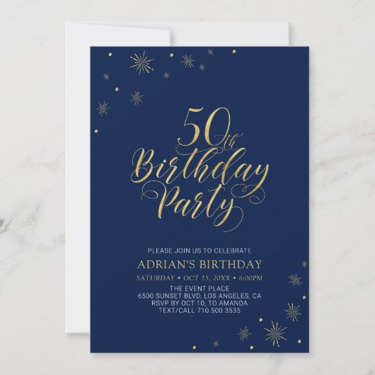 Goud en marineblauw | Modern Chic 50th Birthday Pa Kaart (Voorkant)
