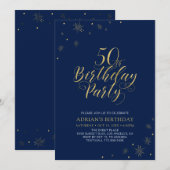 Goud en marineblauw | Modern Chic 50th Birthday Pa Kaart (Voorkant / Achterkant)