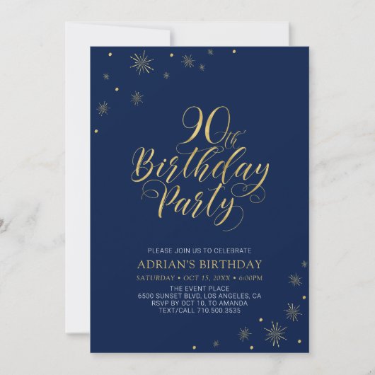 Goud en marineblauw | Modern Chic 90th Birthday Pa Kaart (Voorkant)