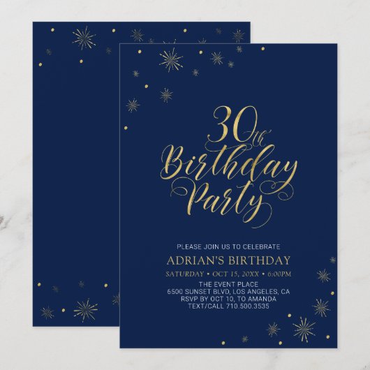 Goud en marineblauw | Moderne Chic 30e verjaardag Kaart