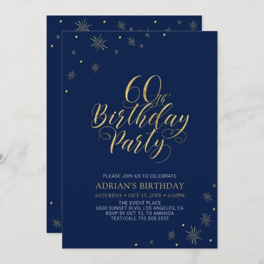 Goud en marineblauw | Moderne grafische 60e verjaa Kaart (Voorkant / Achterkant)
