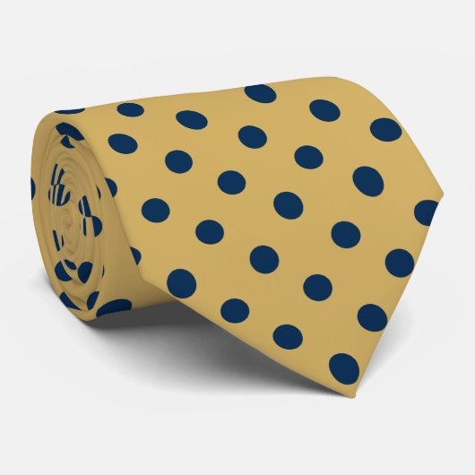 Goud en marineblauw polka-dot naadloos patroon stropdas (Opgerold)