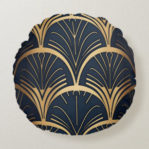 Goud en marineblauw rond kussen