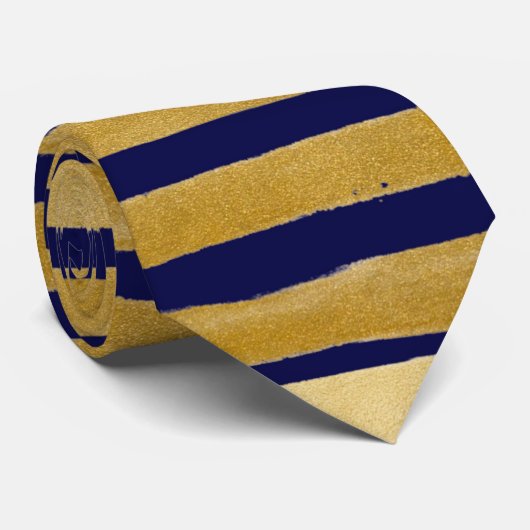 Goud en marineblauw streep stropdas (Opgerold)