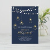Goud en marineblauw | String Lights Retirement Par Kaart (Staand voorkant)