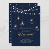 Goud en marineblauw | String Lights Retirement Par Kaart (Voorkant / Achterkant)