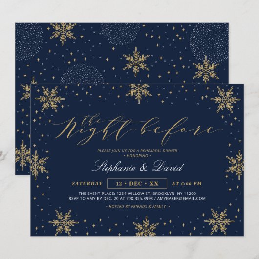 Goud en marineblauw-winterrepetitie kaart (Voorkant / Achterkant)
