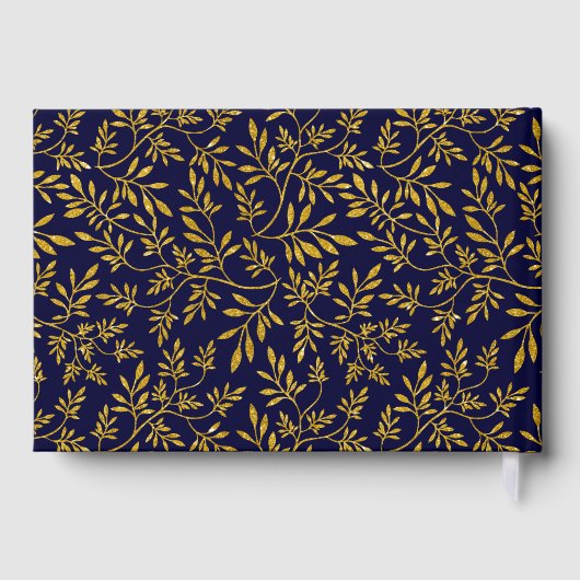 Goud en marinesluiblauwe bladeren trouwgastenboek gastenboek (Achterkant)