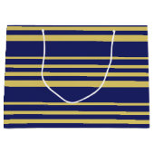 Goud en marinestrepen met patroon groot cadeauzakje (Voorkant)