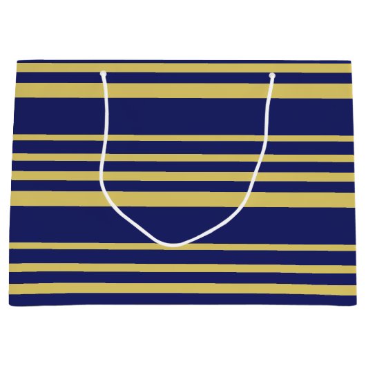 Goud en marinestrepen met patroon groot cadeauzakje (Voorkant)