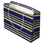 Goud en marinestrepen met patroon groot cadeauzakje (Achterkant Gekanteld)