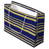 Goud en marinestrepen met patroon groot cadeauzakje (Voorkant Gekanteld)