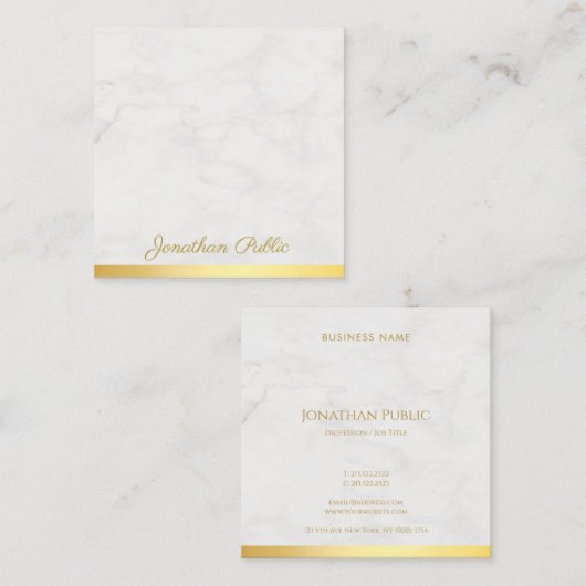 Goud en marmer Elegant Handschrift Tekst Luxe Vierkante Visitekaartje (Voorkant / Achterkant)