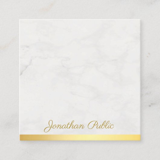 Goud en marmer Elegant Handschrift Tekst Luxe Vierkante Visitekaartje (Voorkant)