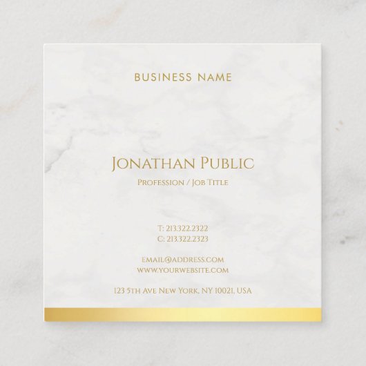 Goud en marmer Elegant Handschrift Tekst Luxe Vierkante Visitekaartje (Achterkant)