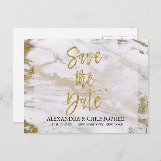 Goud en marmer Elegant Save the Date Kaart (Voorkant / Achterkant)
