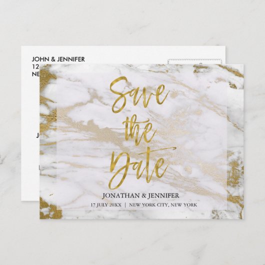 Goud en marmer Elegant Save the Date Kaart (Voorkant / Achterkant)