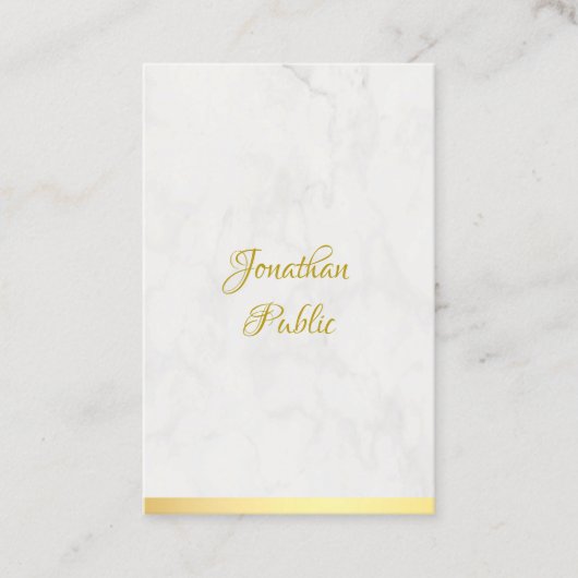 Goud en Marmer Handgeschreven Naam Modern Elegant Visitekaartje (Voorkant)