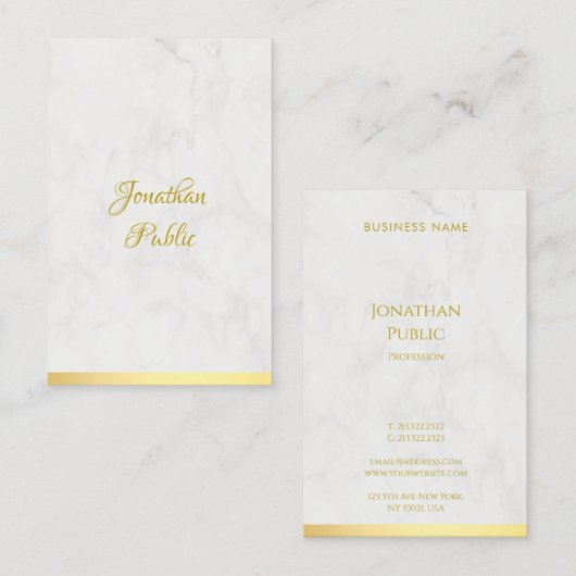 Goud en Marmer Handgeschreven Naam Modern Elegant Visitekaartje (Voorkant / Achterkant)