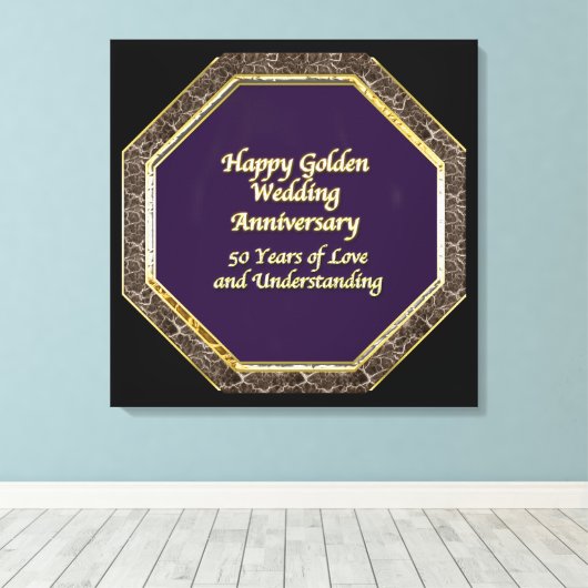 Goud en Marmer Happy Wedding Jubileum Canvas (Insitu (Houten vloer))