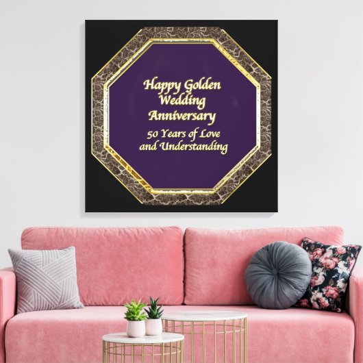 Goud en Marmer Happy Wedding Jubileum Canvas (Insitu (Woonkamer))