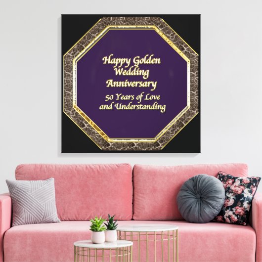 Goud en Marmer Happy Wedding Jubileum Canvas Afdruk (Insitu (Woonkamer))