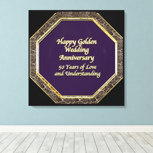 Goud en Marmer Happy Wedding Jubileum Canvas Afdruk (Insitu (Houten vloer))