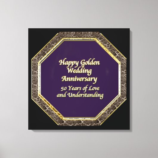 Goud en Marmer Happy Wedding Jubileum Canvas Afdruk (Voorkant)