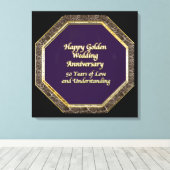 Goud en Marmer Happy Wedding Jubileum Canvas Afdruk (Insitu (Houten vloer))