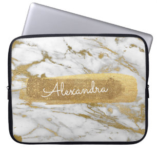 Goud en Marmer met Gouden Folie en Glitter Laptop Sleeve