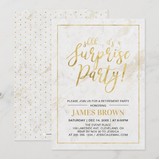 Goud en marmer | Pensioneringspartij voor moderne Kaart (Voorkant / Achterkant)