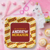 Goud en Maroon gepersonaliseerd Afstuderen Papieren Bordje (Feest)