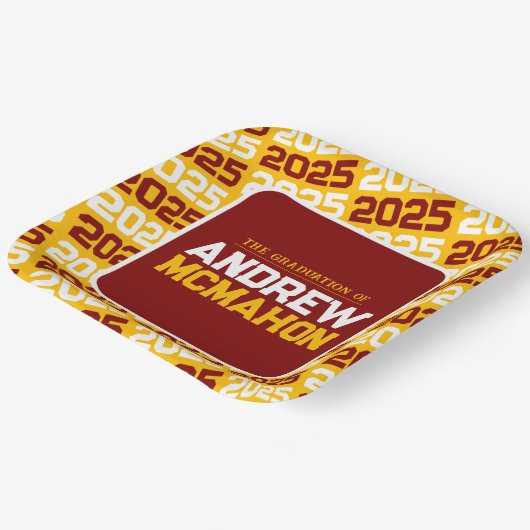 Goud en Maroon gepersonaliseerd Afstuderen Papieren Bordje (Gebogen)