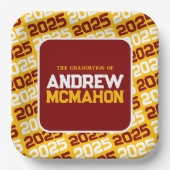 Goud en Maroon gepersonaliseerd Afstuderen Papieren Bordje (Voorkant)
